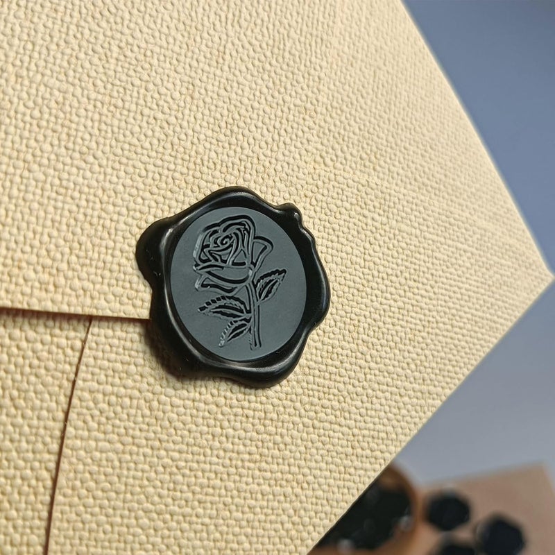 Pilloze 50 Pcs Black Wax Seal Stickers - Rose Style, Self Adhesive Wax Seal for Wedding Invitation, Good Adhesion, Black Rose Envelope Seals Stickers Perfect for Wedding Invitation, Scrapbooking - Image 3